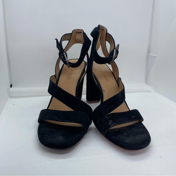 Madewell | Black Suede Liv Heel Ankle Strap Sandal - Picture 2 of 5